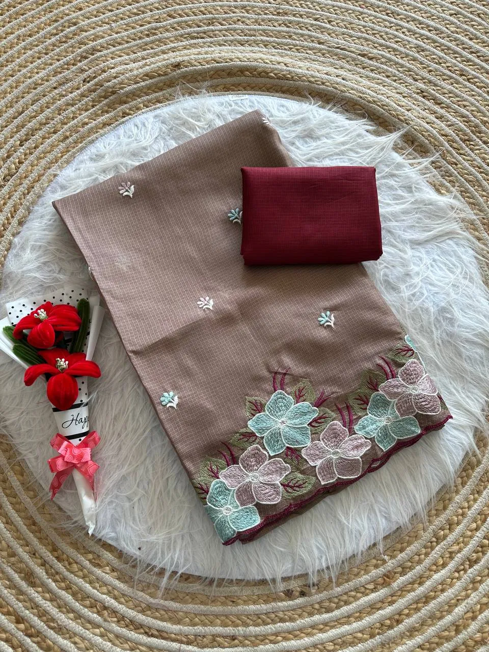 MHV Sasha Doriya Embroidery Thread Work Saree Exporters in India