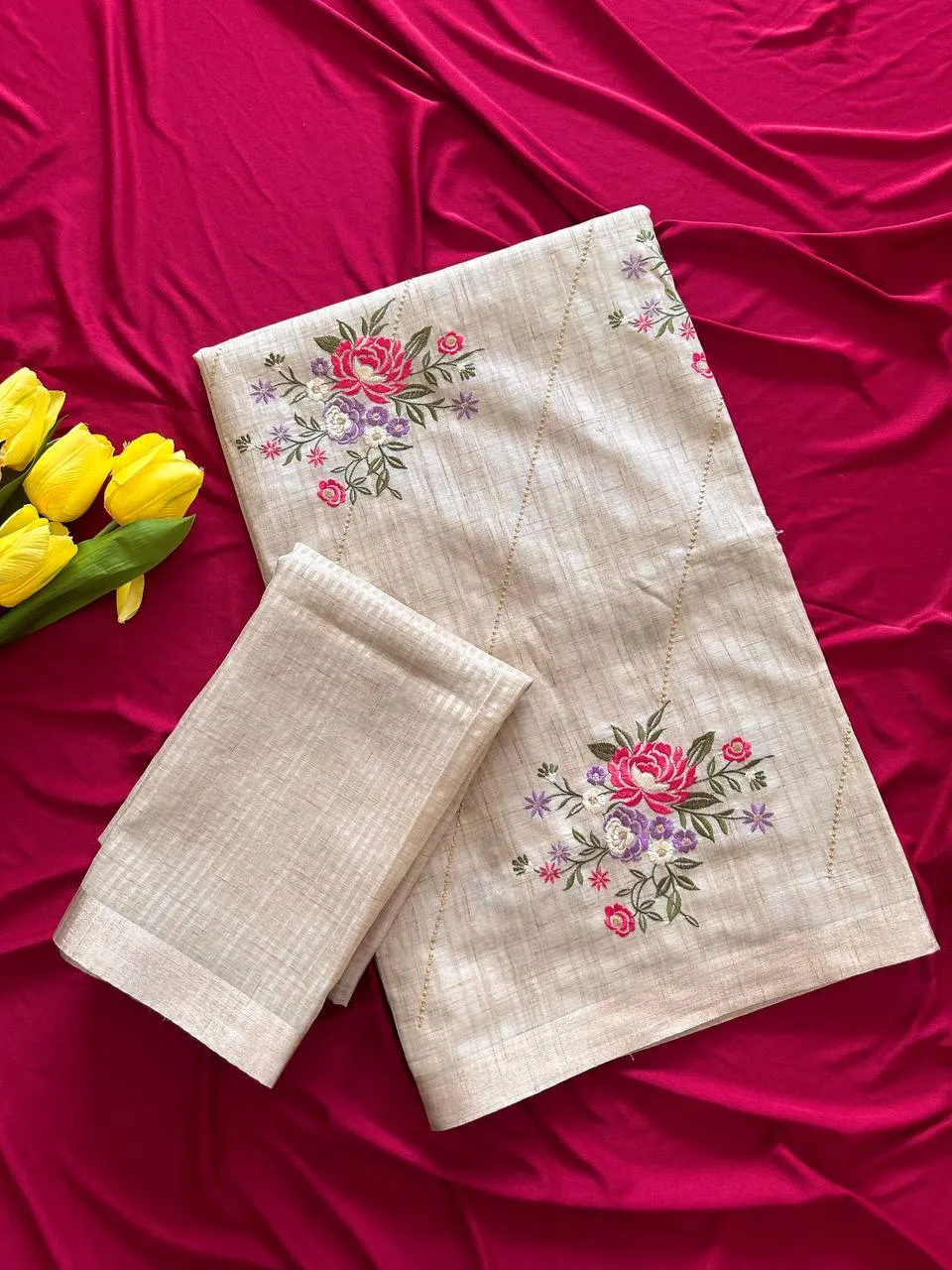 MHV Sitalaxmi Tusser Silk Embroidery Zari Work Saree Collection