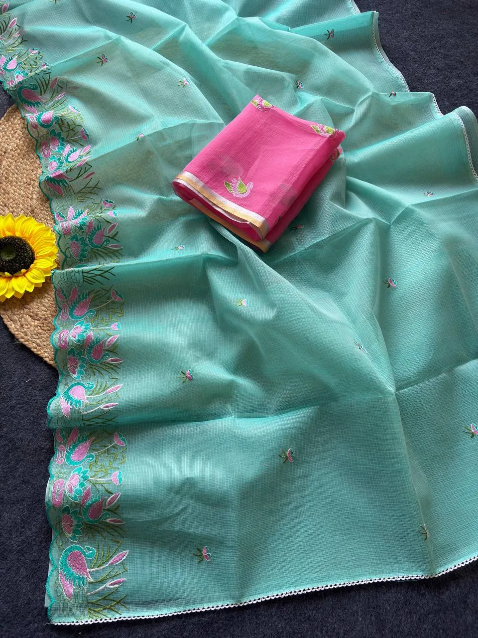 MHV Bansi Doriya Embroidery Work Saree Supplier in Surat