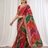 Kiara Savan Georgette Bandhej Printed Embroidery Work Saree