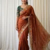 Kiara Morla Rangoli Silk Embroidery Orange Saree Collection
