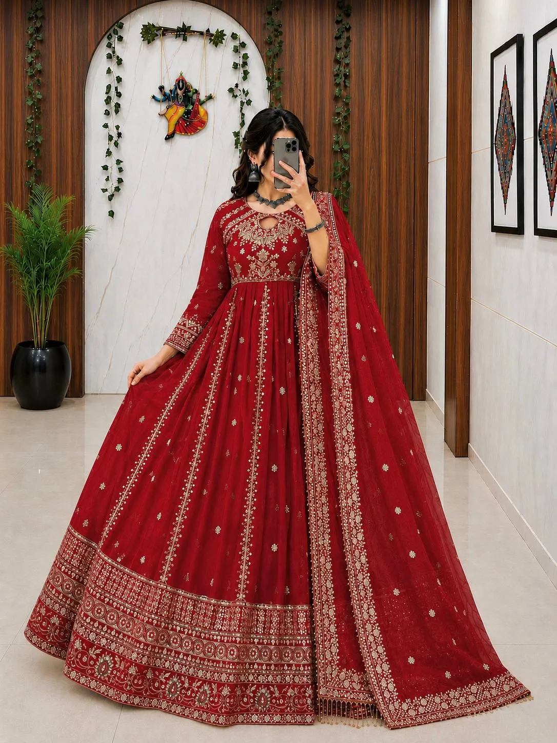 C585 1481 Georgette Sequence Zari Work Gown Pant With Dupatta