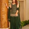 FFD French Crape Embroidery Green Festival Gharara Suit