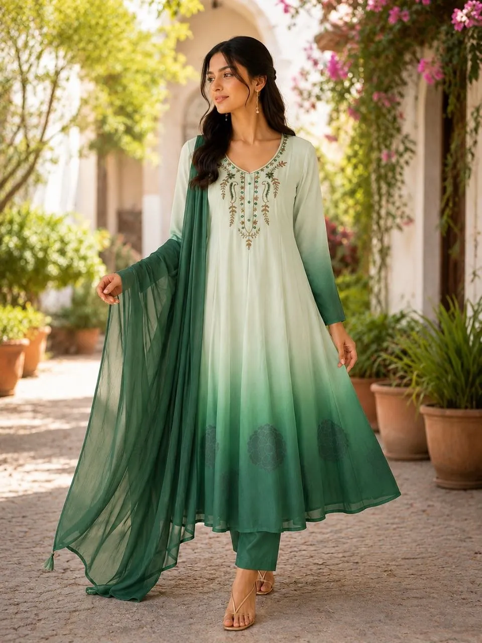 Yasu Madhu Orange Chiffon Hand Work Anarkali Gown