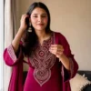 C585 1482 Vichitra Silk Embroidery Work Kurti Pant Dupatta Set