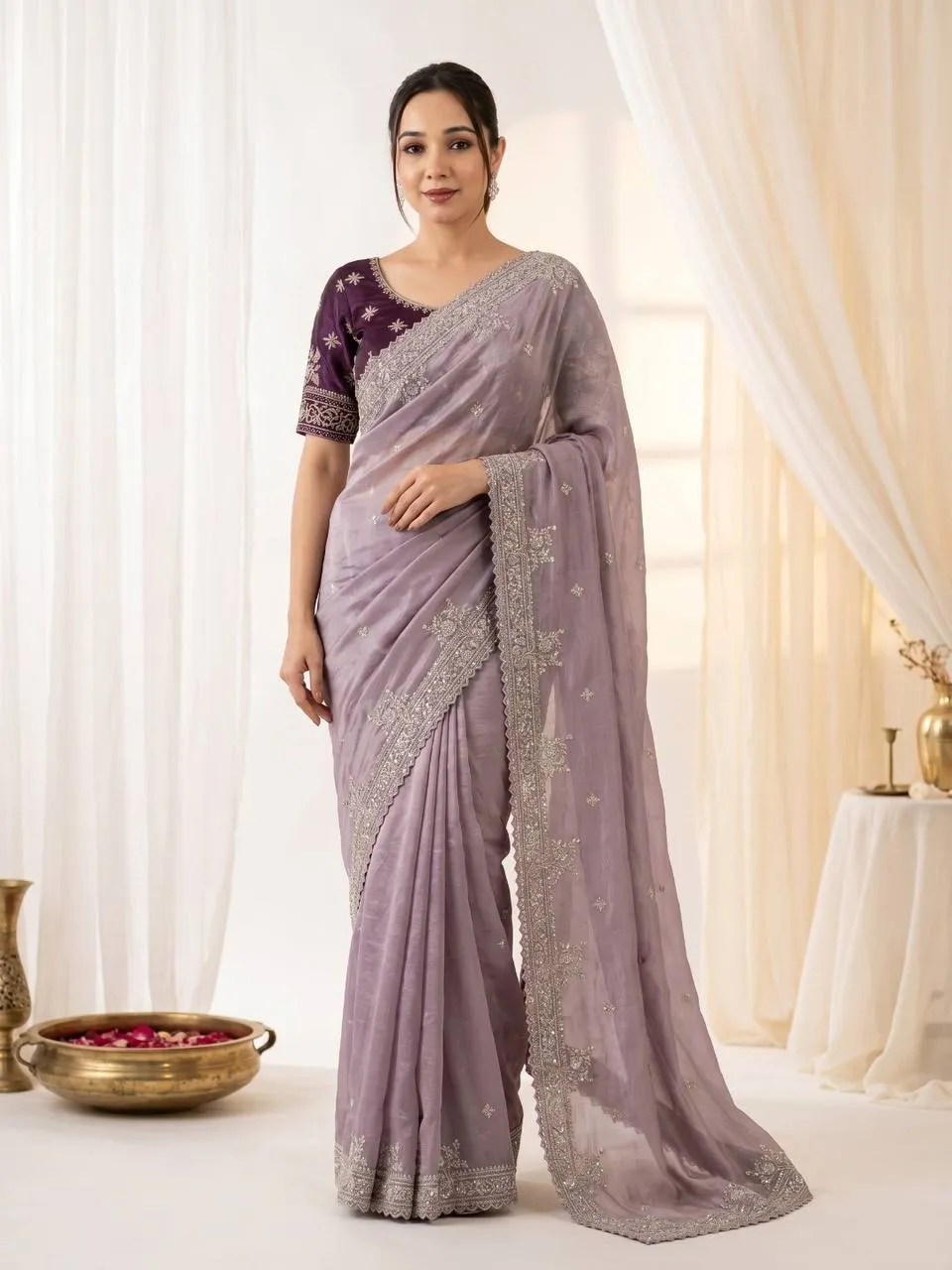 Kusum 878 Palki Fandy Satin Embroidery Sequence Work Party Wear Saree