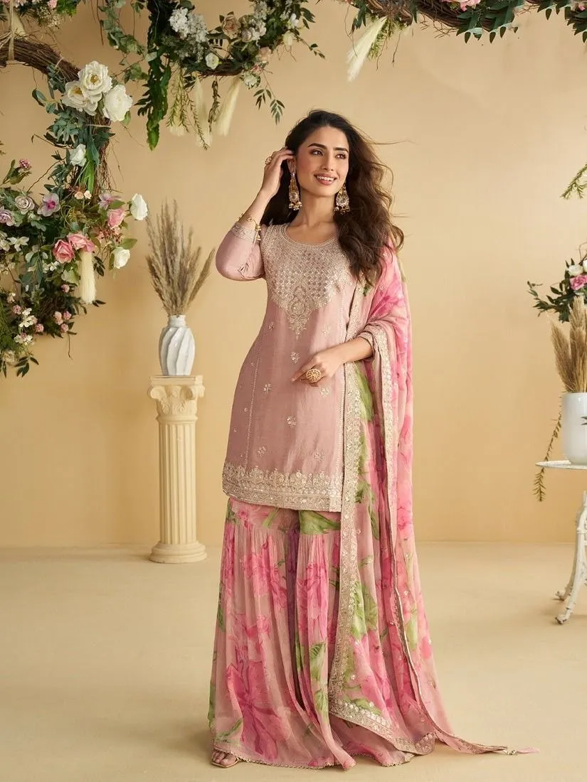 Sayuri 10071 Chinon Silk Embroidery Pakistani Gharara Suit With Dupatta