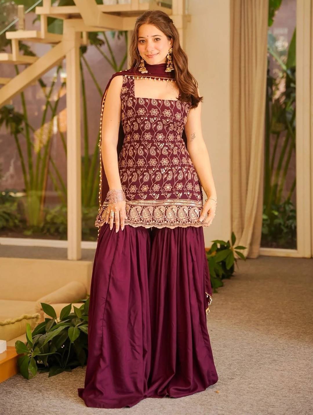 FFD French Crape Embroidery Green Festival Gharara Suit