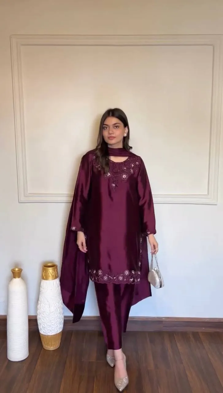Deepika 1623 American Silk Sequence Work Readymade Dress