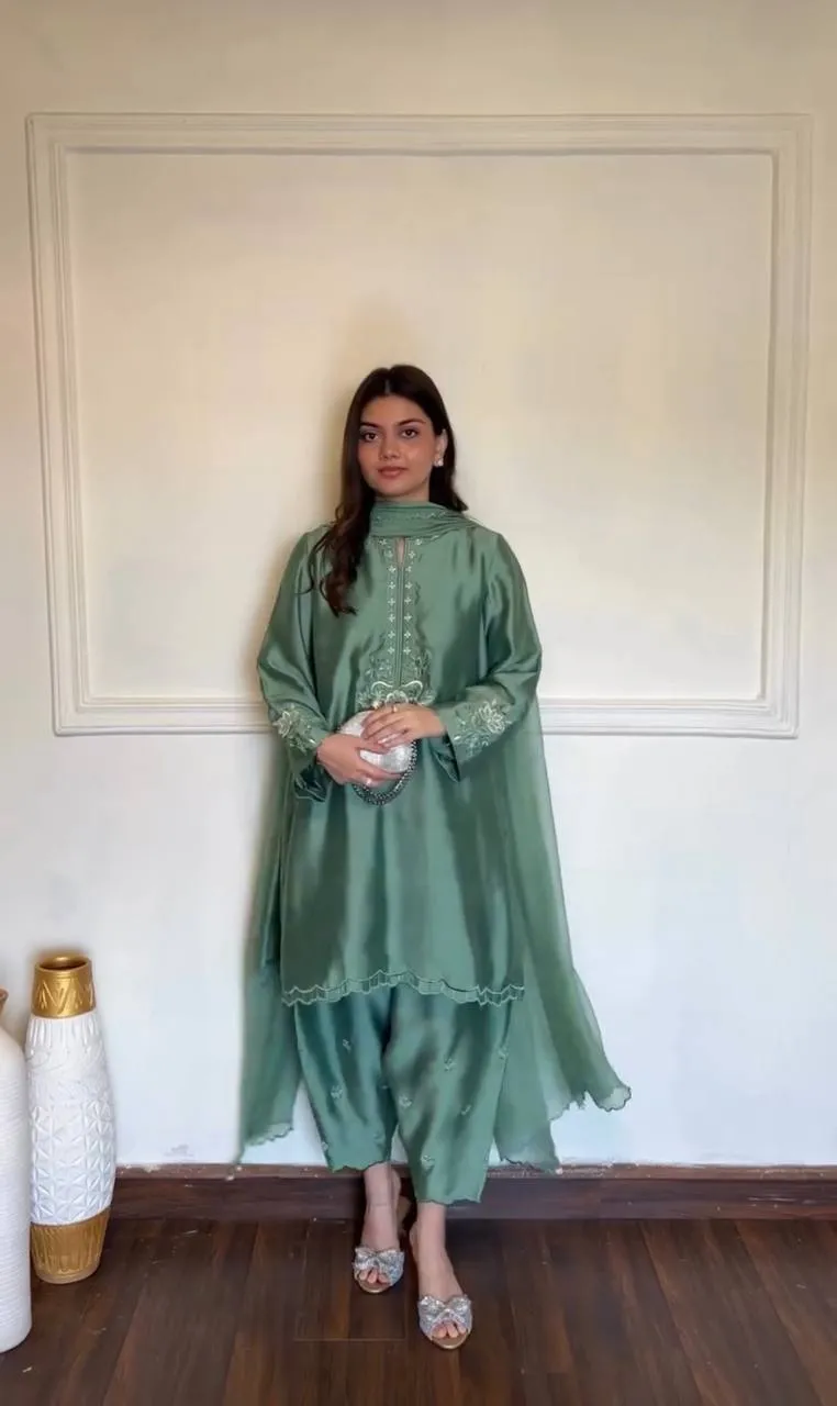 Deepika 1624 American Silk Thread Work Office Wear Kurti Pant Dupatta