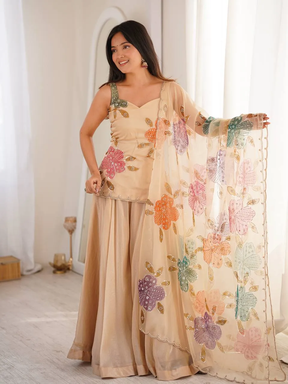 Deepika 1625 Tabby Organza Silk Sequence Party Wear Sharara Suit