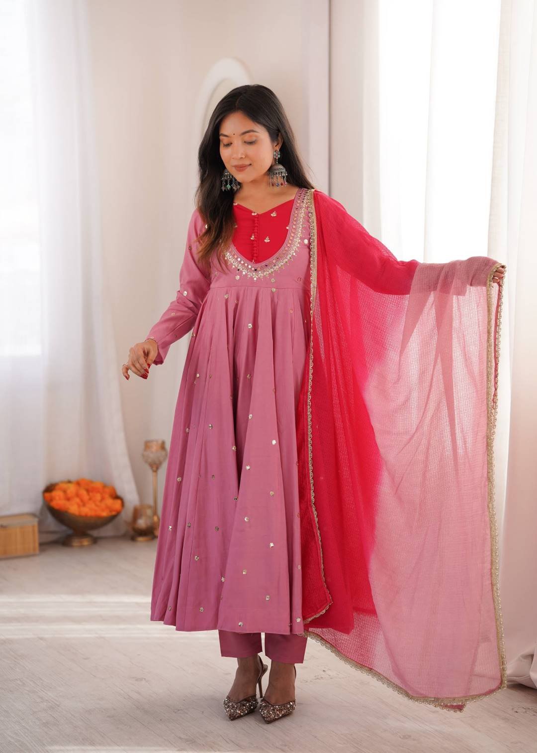 Sabina 5023 Roman Silk Embroidery Mirror Work Festival Anarkali Gown