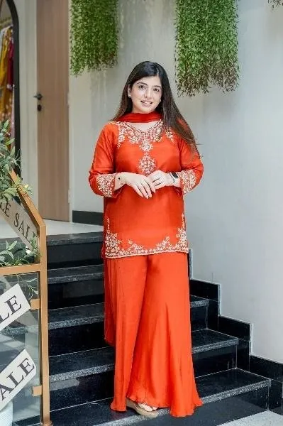 Launching Zarin 66 Natural Crepe Embroidery Party Wear Kurti Palazzo Set 2026