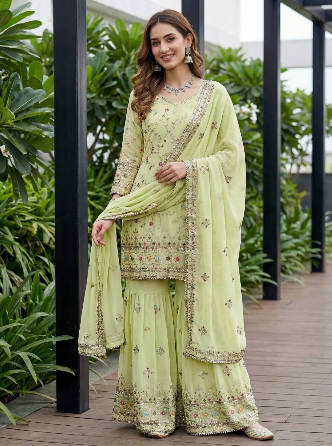 Launching DKT 5152 Georgette Embroidery Thread Wedding Pakistani Sharara Suit 2026