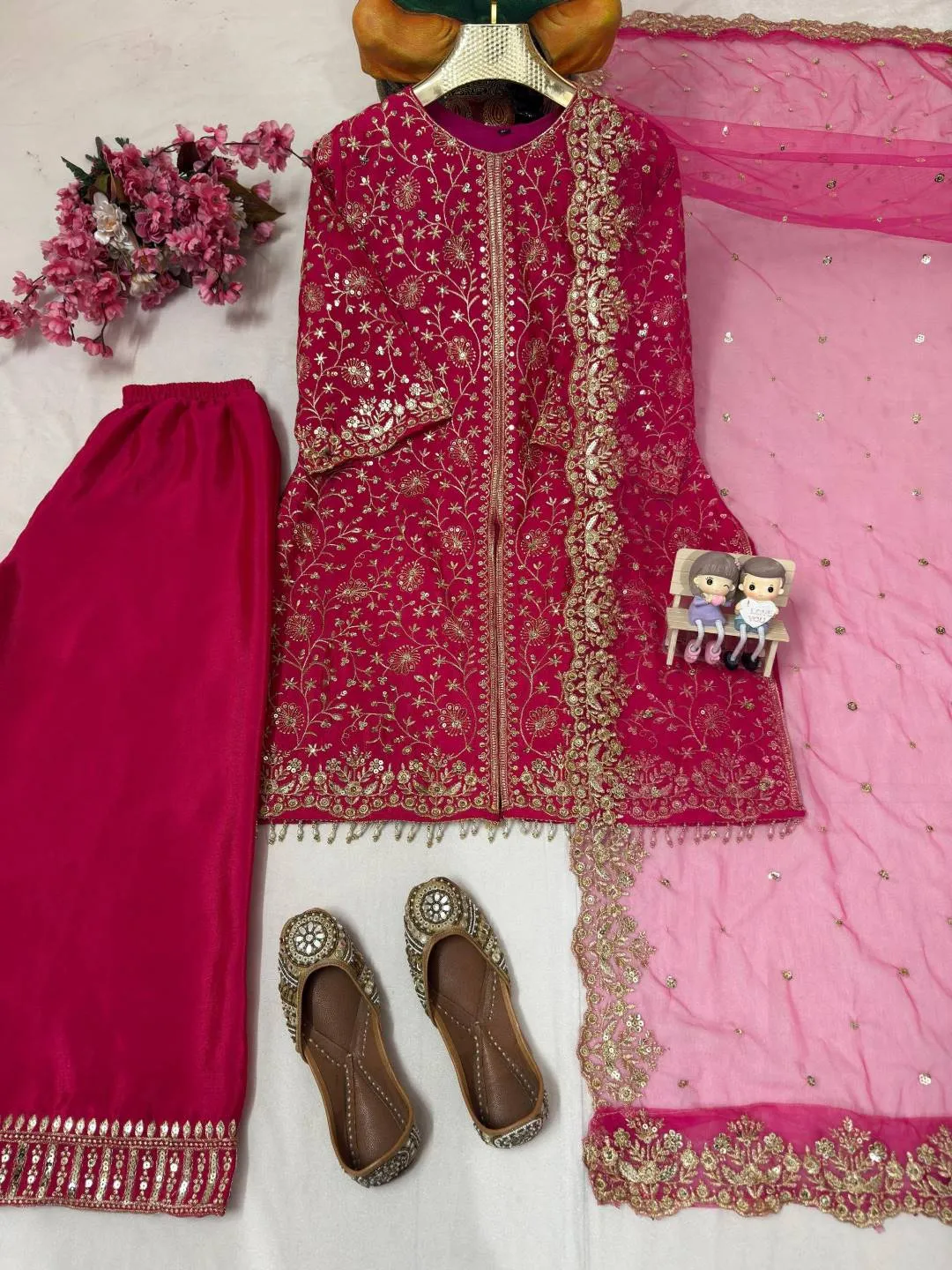 Beautiful C585 1423 Chinnon Silk Hand Embroidery Work Pakistani Sharara Suit 2026