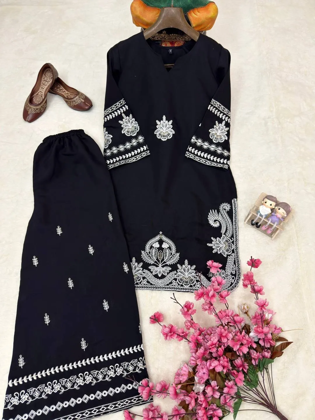 Stylish C585 1475 Roman Silk Thread Embroidery Work Kurti Pant Set 2026