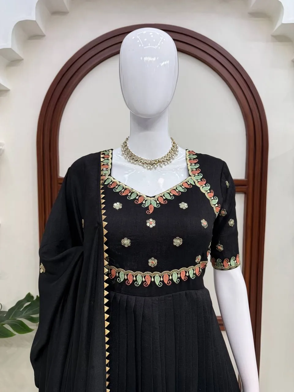 Launching Deepika 6024 Vichitra Silk Thread Work Gown Pant Dupatta Set 2026