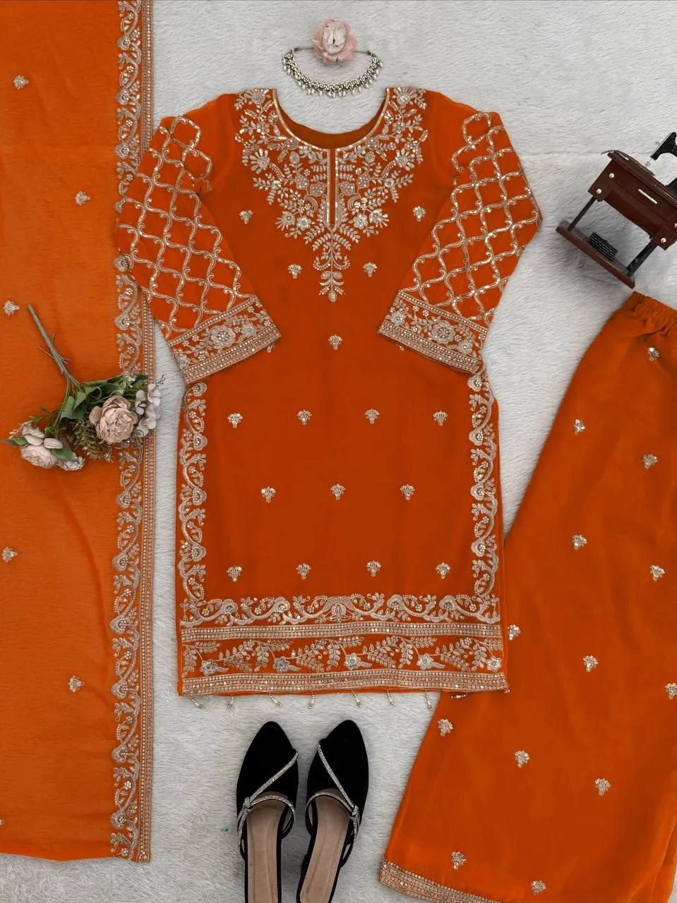 Latest Deepika 1591 Georgette Sequnce Work Kurti Pant Dupatta Set 2026