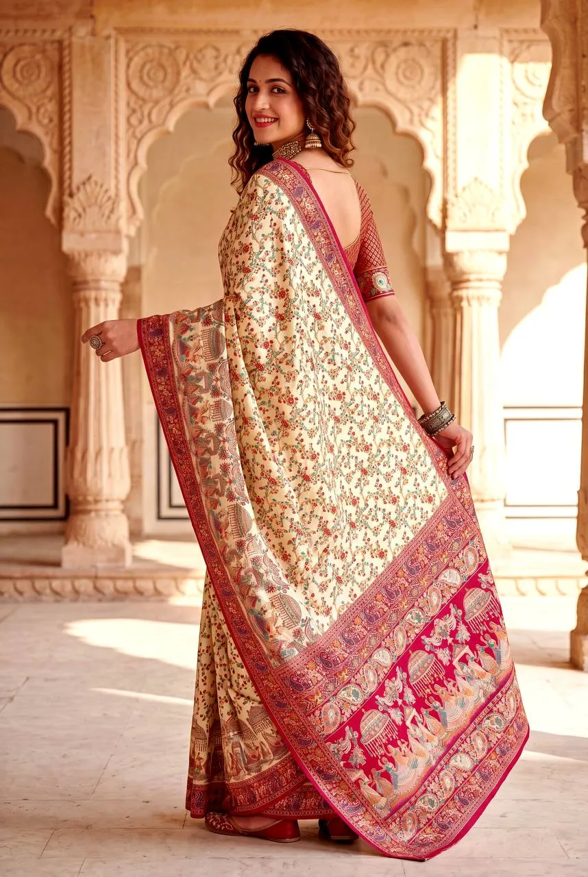 Launching Laxmi 1102 Pashmina Silk Zari Weaving Work Kashmiri Saree 2026