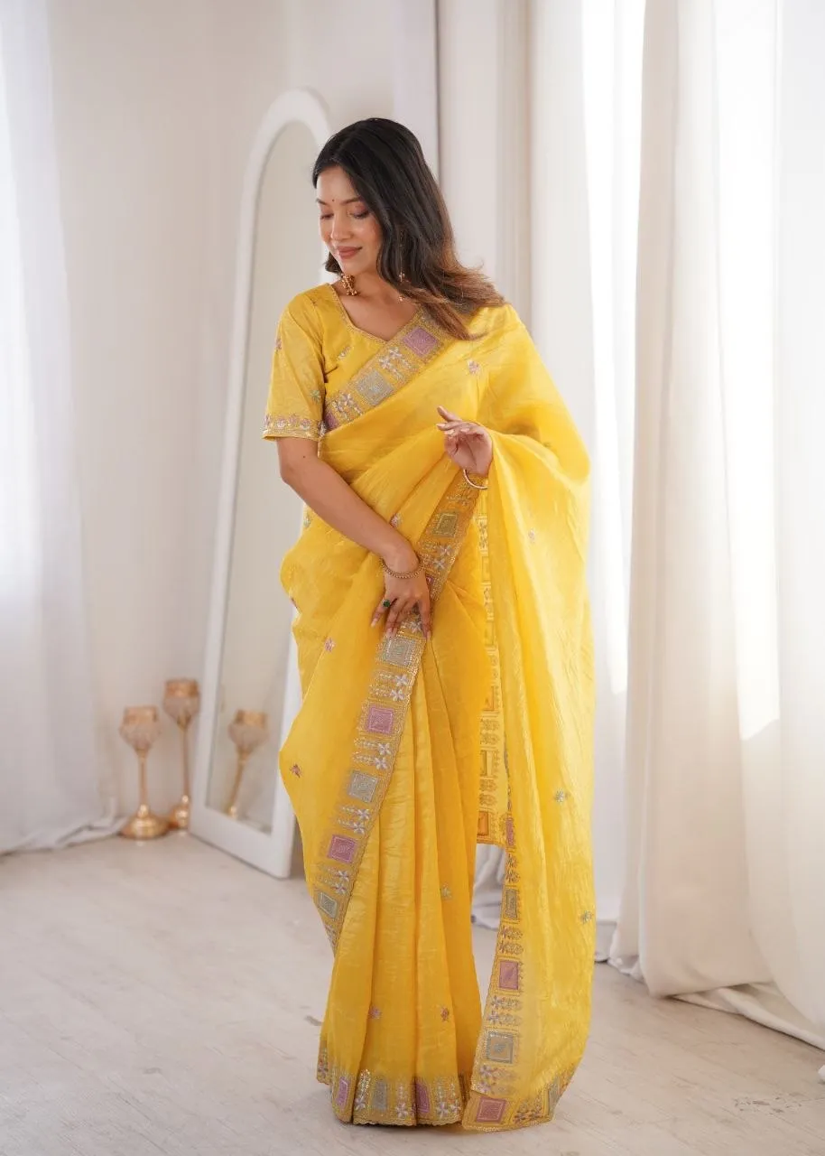 Launching RBC Virasat Gold Crush Silk Thread Work Party Wear Saree 2026