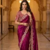 WMS Satin Elephant Embroidery Theard Work Raksha Bandha Saree