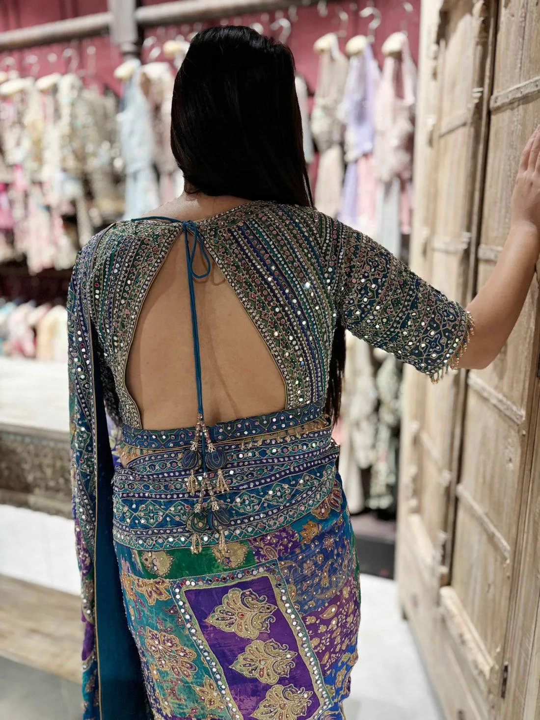 RBC Bluffy Chinon Silk Designer Kalamkari Printed Mirror Work Saree
