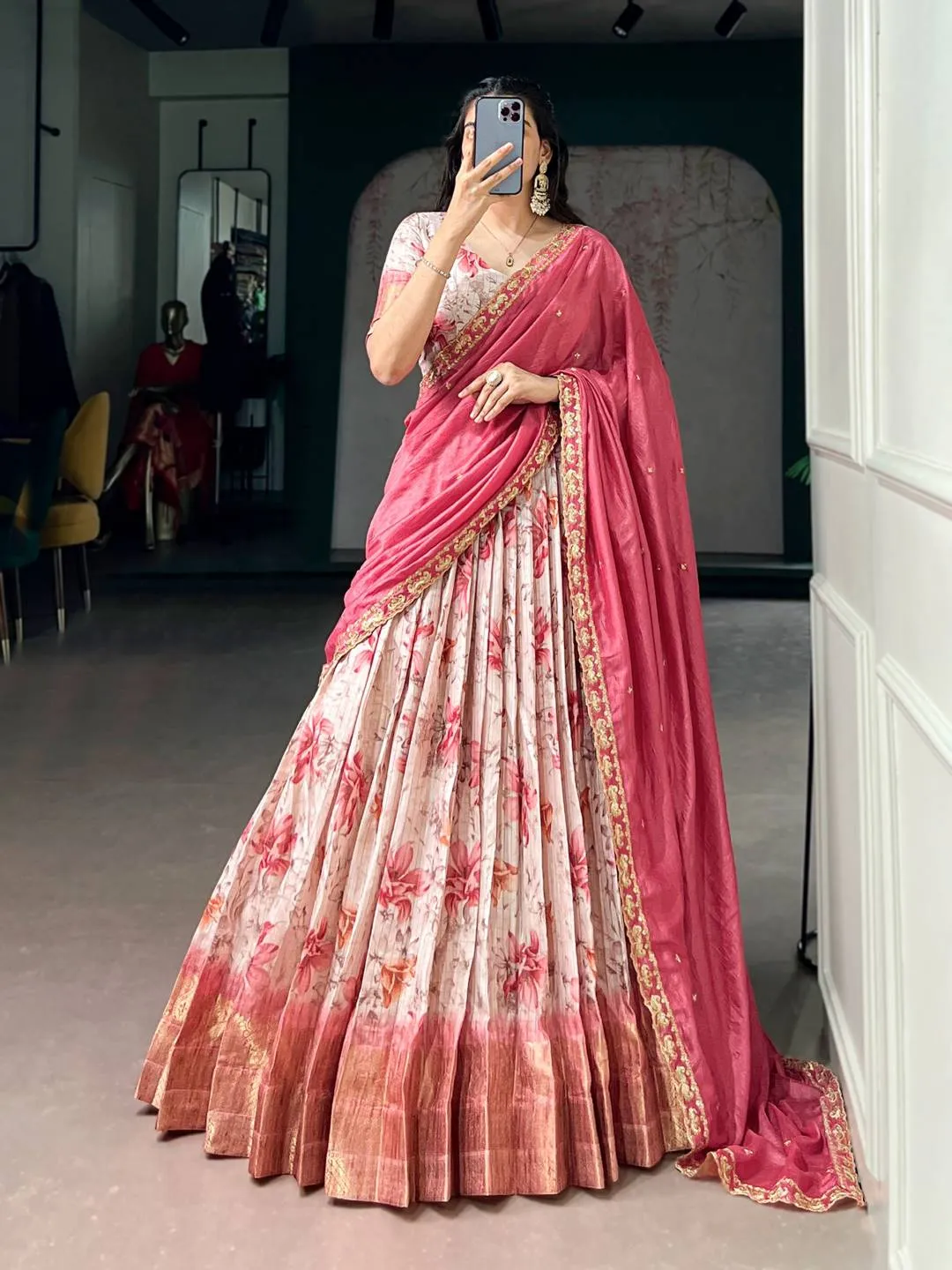 Launching WMN 1102 Dola Chex Printed Zari Weaving Work Lehenga Choli Online 2026