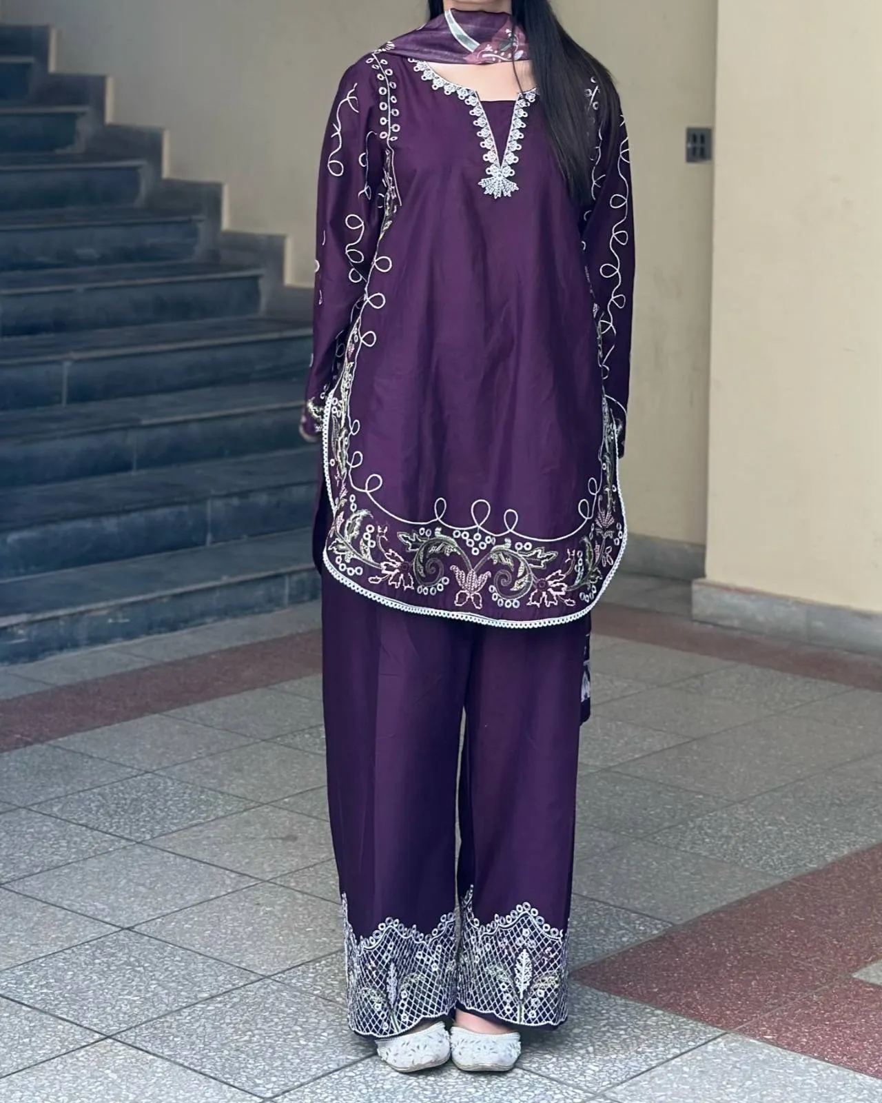 Buy C585 1477 French Crepe Thread Embroidery Work Party Wear Kurti Palazzo Set 2026