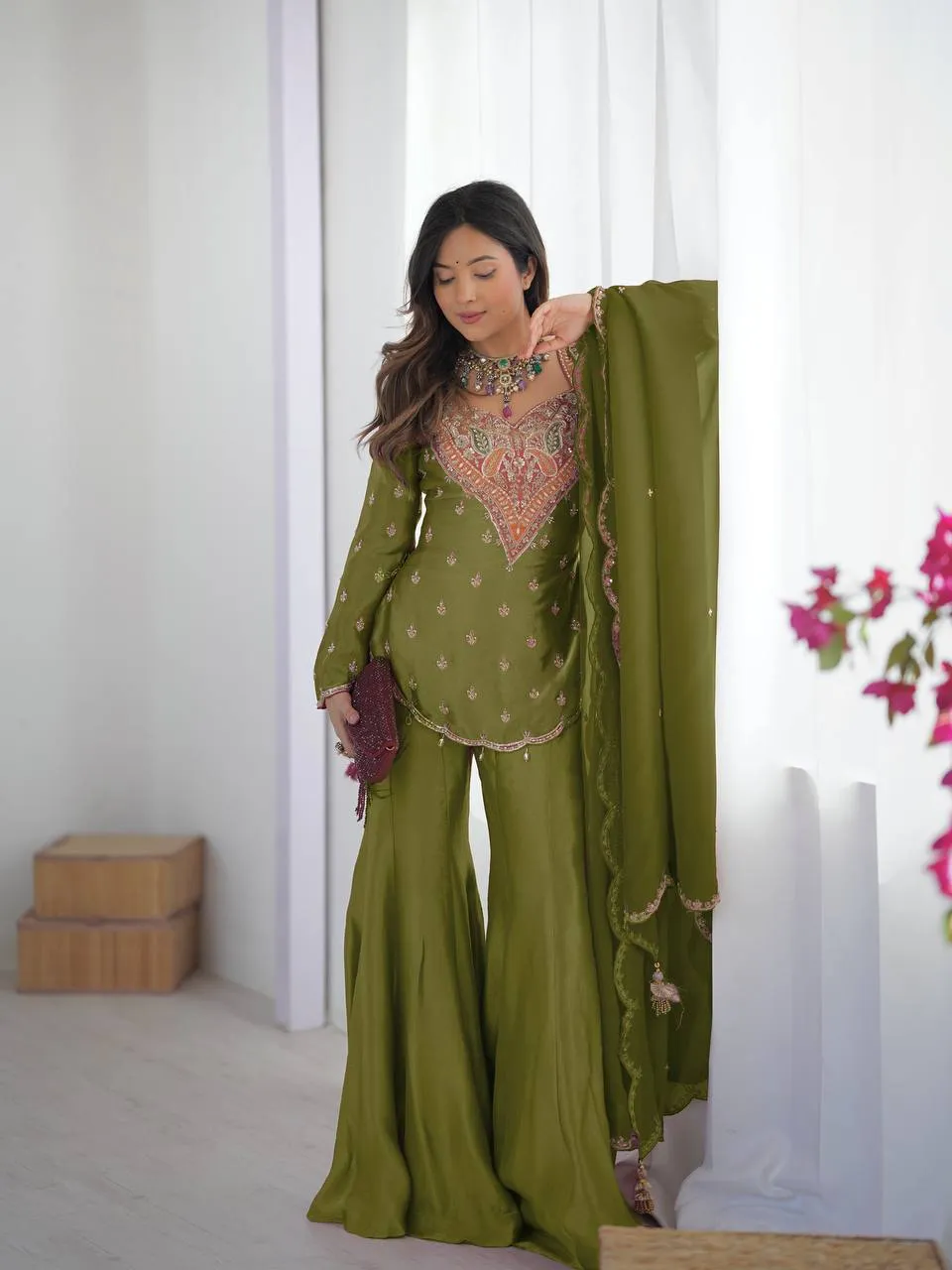 Launching Sabina 852 Simar Silk Embroidery Trending Party Wear Designer Top Gharara 2026