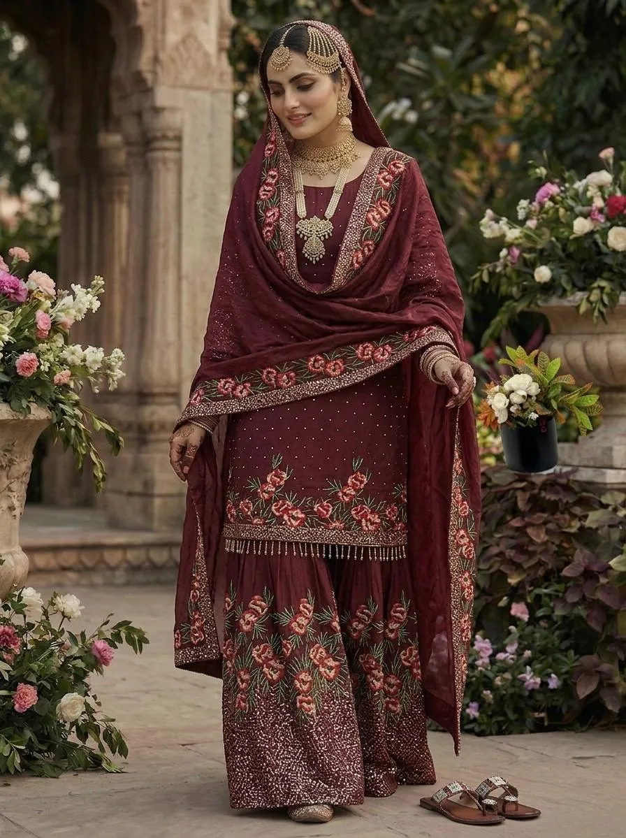 Launching Sabina 887 Fendy Silk Sequence Hand Work Wedding Pakistani Gharara Suit 2026