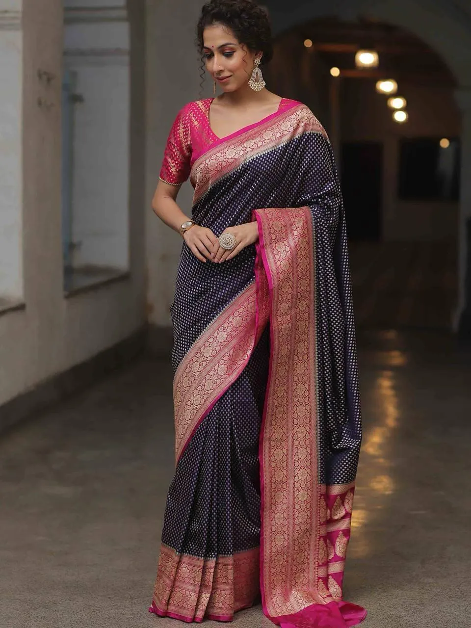 Rani 279 Lichi Silk Jacquard Work Wedding Saree Manufacturer in india