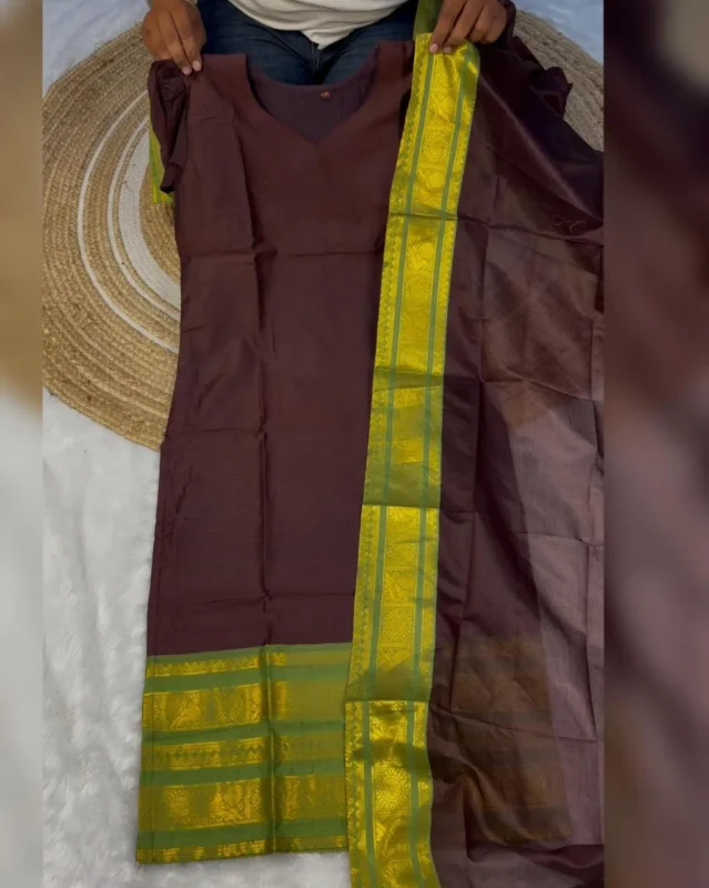 Buy Vally Kanchi Cotton Zari Weaving Work Festival Kurti Pant With Dupatta 2026