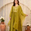 Launching ATQ Chanderi Silk Embroidery Sequence Work Anarkali Gown Pant Dupatta 2026