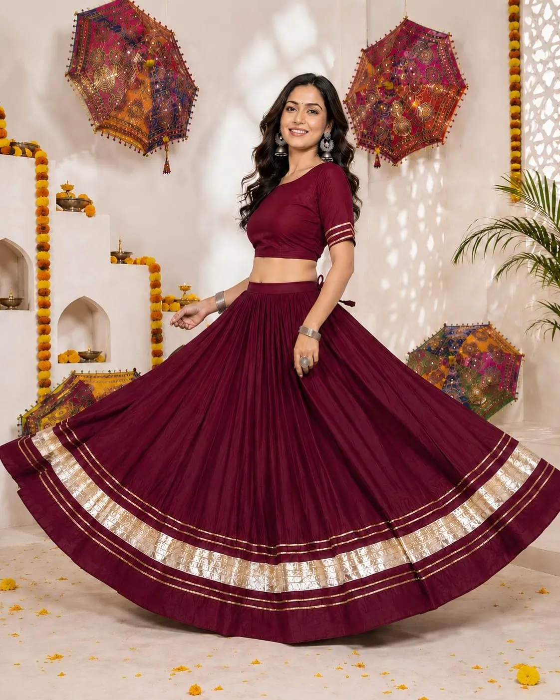 ATQ Reyon Cotton Gota Patti Work Chaniya Choli Navratri Collection