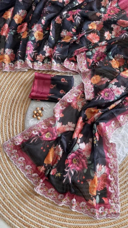 Launching MHV Aasha Printed Embroidery Thread Work Saree Wholesale Market in Surat 2026