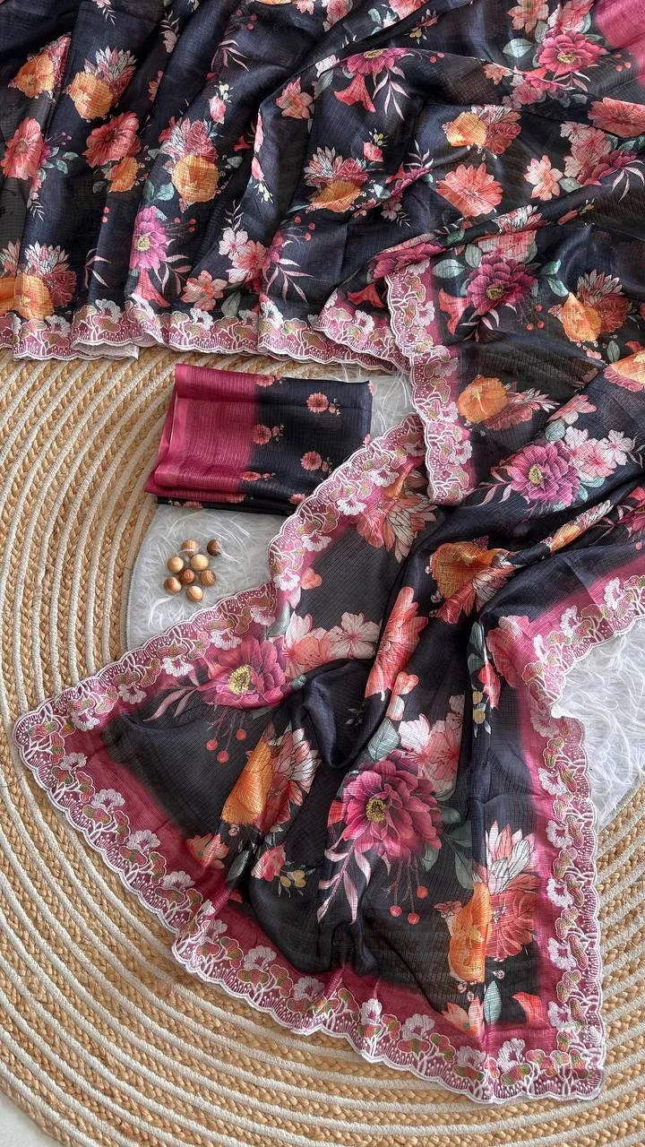 Launching MHV Aasha Printed Embroidery Thread Work Saree Wholesale Market in Surat 2026
