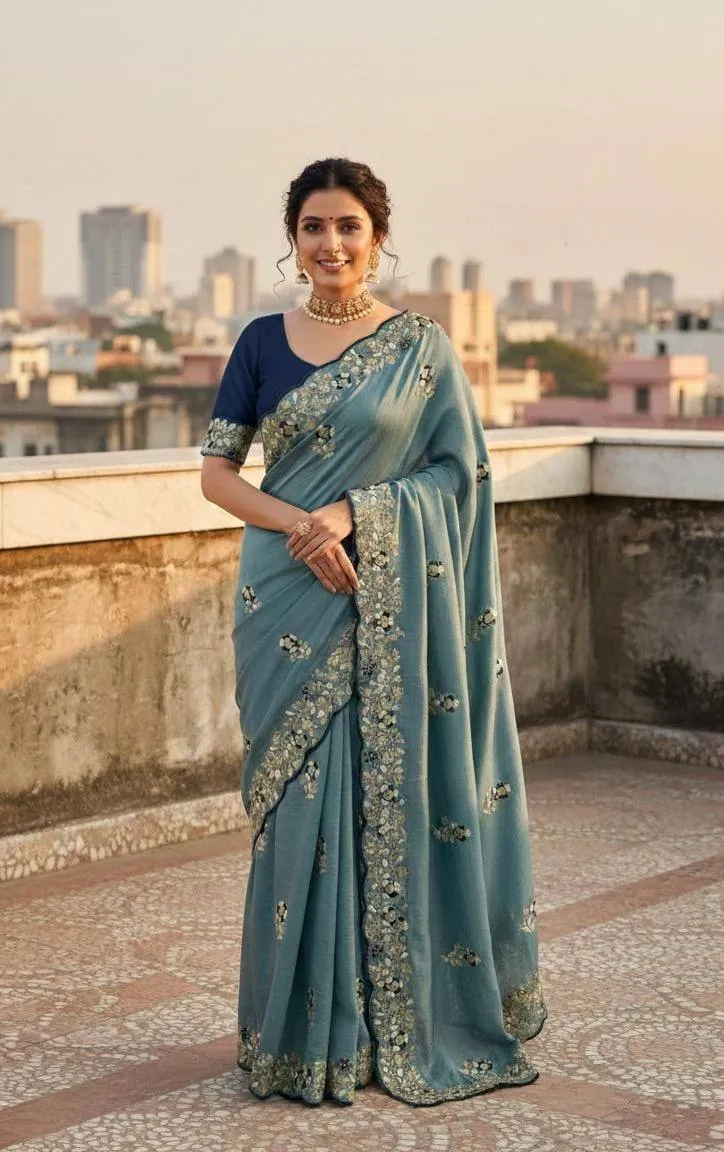 Latest Kusum 834 Sparkle Vichitra Silk Sequence Embroidery Work Saree Exporter in India 2026