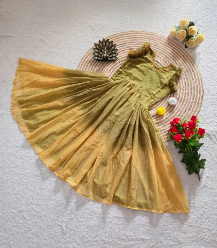 Buy ZT 203 Premium Kota Chex Silk Hand Work Frock Collection 2026