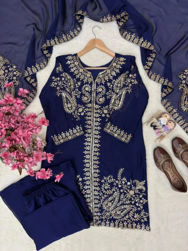 Beautiful C585 1480 Rangoli Silk Thread Embroidery Work Wedding Wear Kurti Palazzo Set 2026
