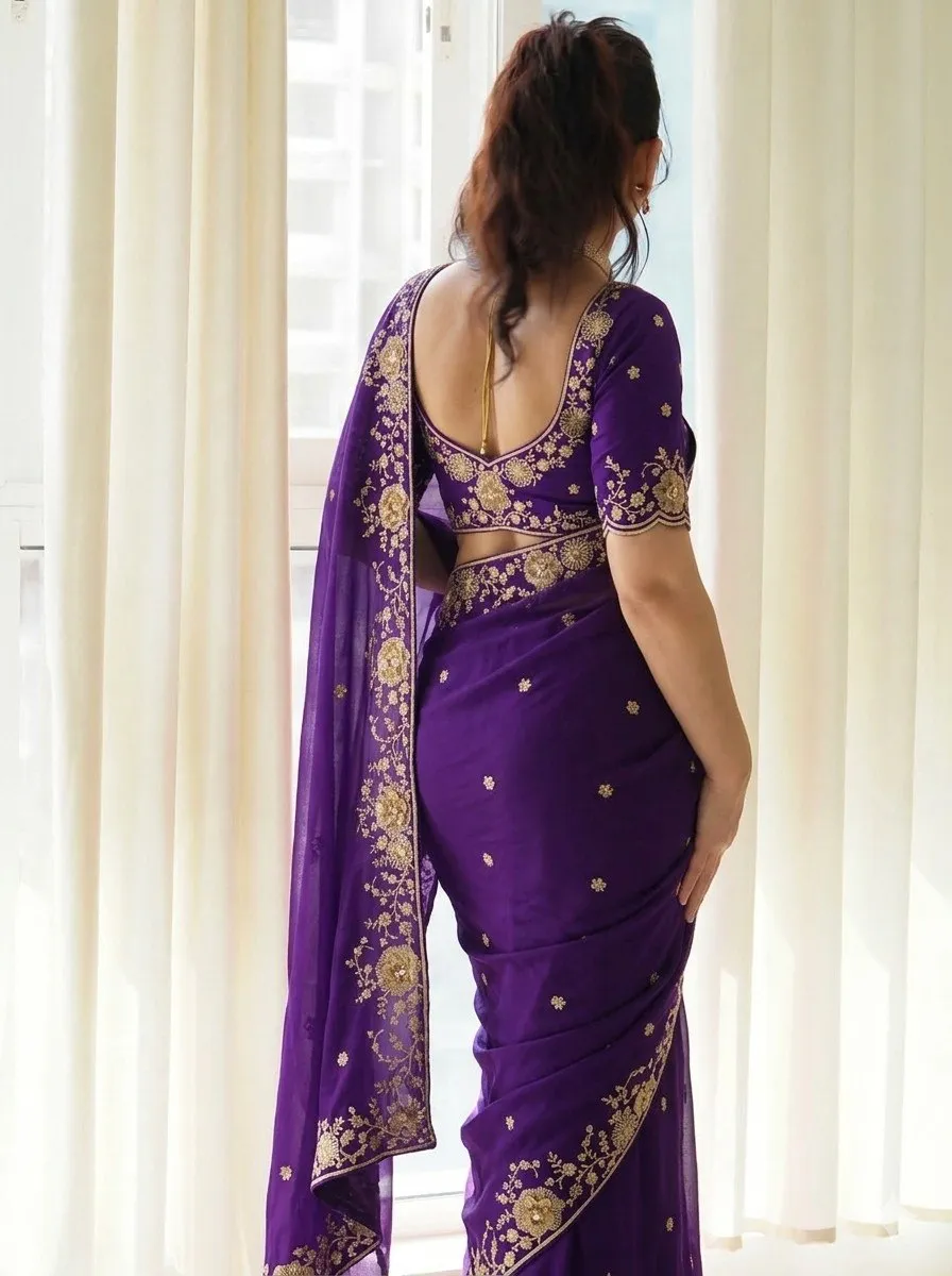 Latest Kiara Shukla1 Purple Rangoli Silk Embroidery Work Party Wear Saree 2026