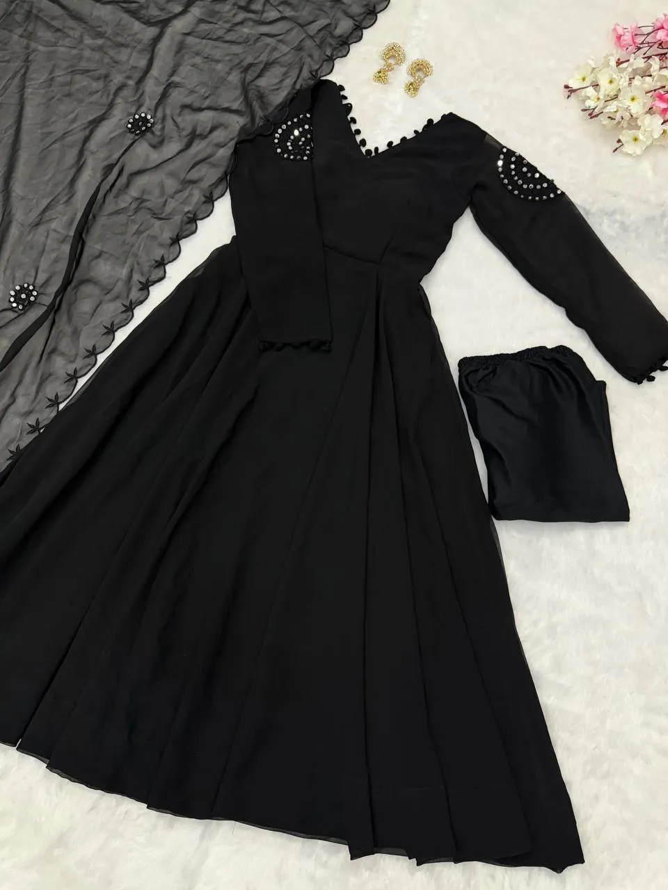 Launching SWT 270 Georgette Black Embroidery Work Anarkali Gown Collection 2026