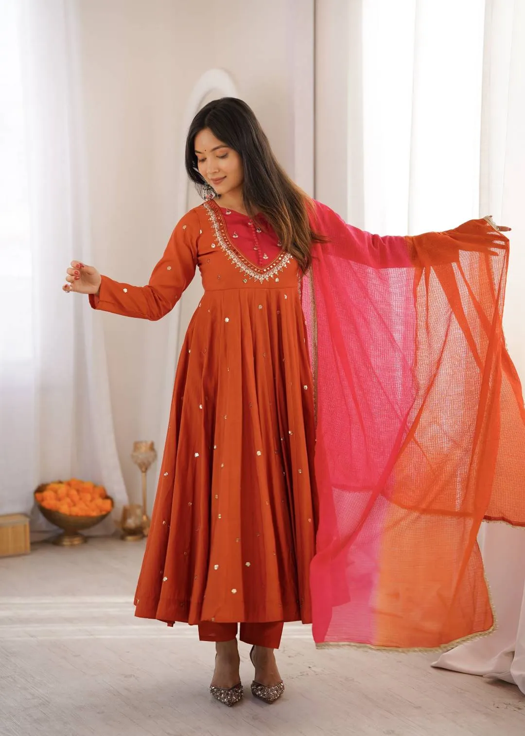 Latest Sabina 5023 Roman Silk Embroidery Mirror Work Festival Anarkali Gown 2026