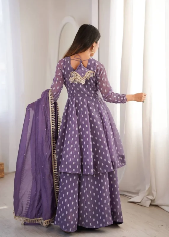 Beautiful Sabina 5022 Crunchy Silk Jacquard Butti Work Party Wear Top Sharara 2026