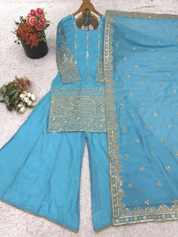 Stylish Sabina 430 Vichitra Silk Skyblue Embroidery Designer Sharara Suit Set 2026