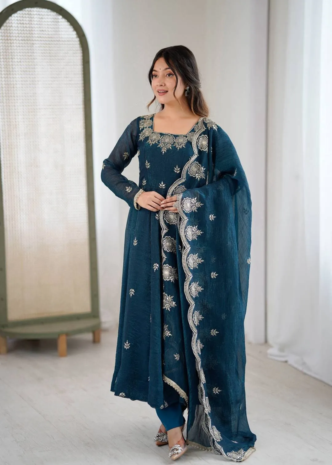 Stylish Sabina 5011 Crunchy Silk Sequence Embroidery Anarkali Gown Pant Dupatta 2026