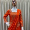 Stylish BV 407 Chinon Mirror Embroidery Work Orange Ready To Wear Saree Online Shopping 2026