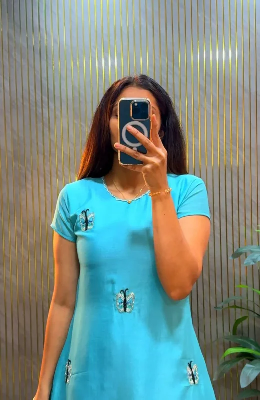 Latest ZT 227 Vichitra Silk Hand Work Sky Blue Designer Frock 2026