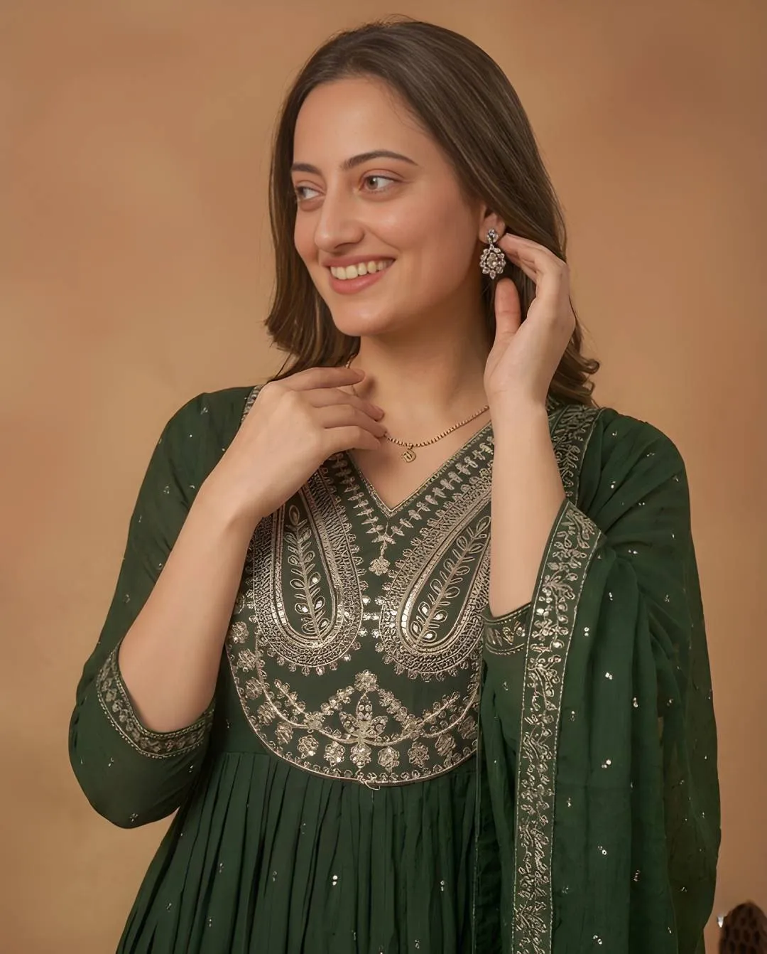 Stylish Shiv 3013 Cotton Embroidery Forest Green Festival Anarkali Gown 2026