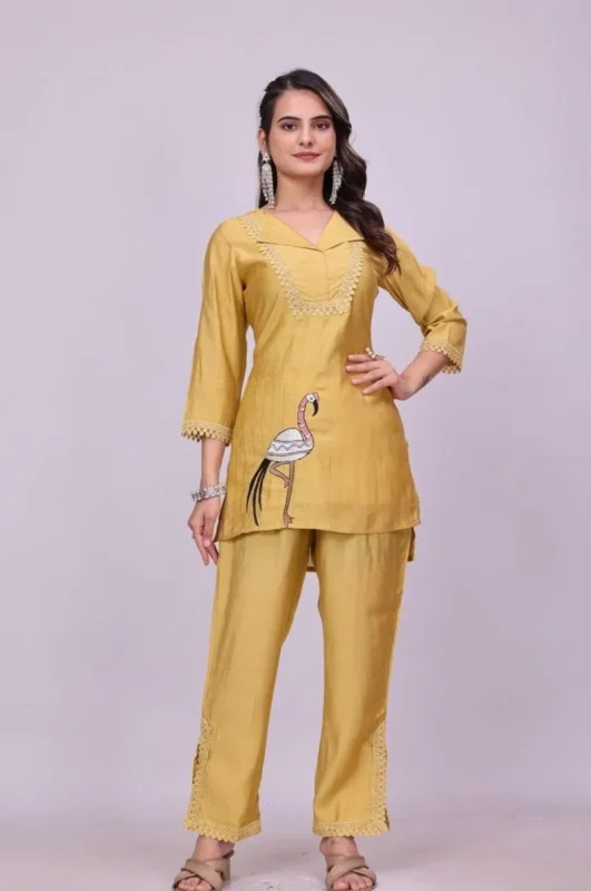 Stylish AEA Shimmer Two Tone Hand Work Office Wear Co Ord Set 2026