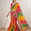 Kiara Savan Georgette Bandhej Printed Embroidery Work Saree